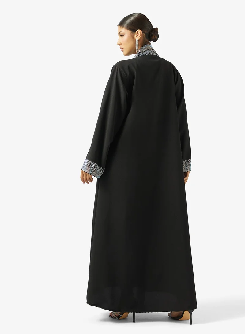 hayas closet  Black Embellished Abaya With Sheila for Women | Best Price UAE